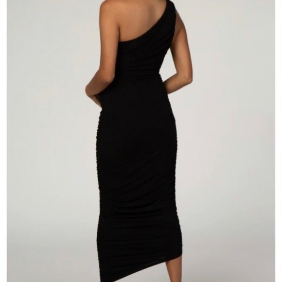 Pinkblush Maternity One Shoulder Ruched Midi Bodycon Dress- Small, Black - Picture 3 of 4